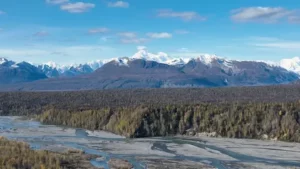 Aerial View of Denali, Alaska, from the North Viewpoint (Dolly In)