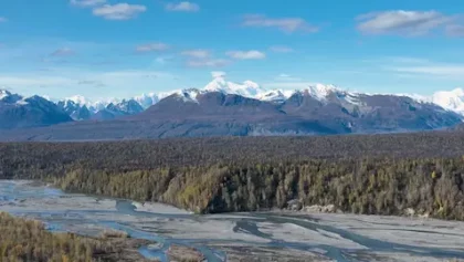 Aerial View of Denali, Alaska, from the North Viewpoint (Dolly In)