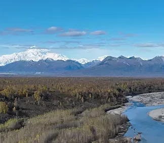 Aerial View of Denali, Alaska, from the South Viewpoint (Trucking Left)