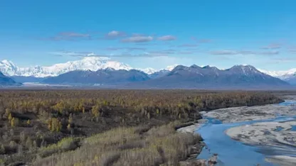 Aerial View of Denali, Alaska, from the South Viewpoint (Trucking Left)