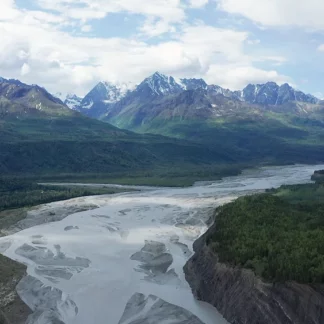 Aerial View of the Matanuska River, Alaska (Dolly In)