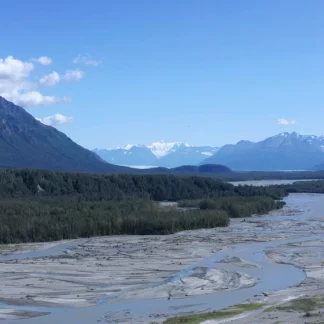 Aerial View of the Matanuska River, Palmer, Alaska (Boom Up)