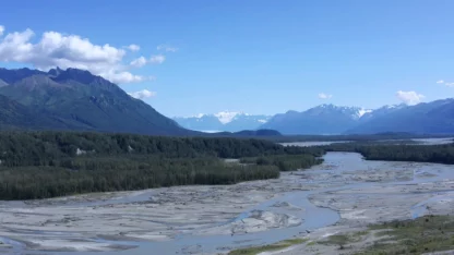 Aerial View of the Matanuska River, Palmer, Alaska (Boom Up)