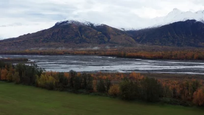 Aerial View of the Matanuska River, Palmer, Alaska in the Fall (Trucking Right)