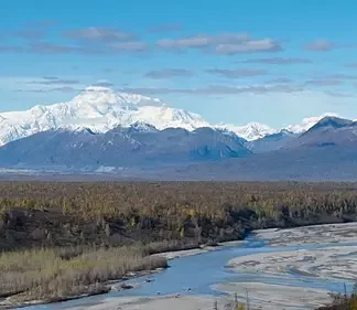 Aerial View of Denali, Alaska, from the South Viewpoint (Dolly In)