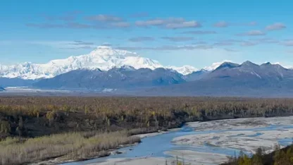 Aerial View of Denali, Alaska, from the South Viewpoint (Dolly In)